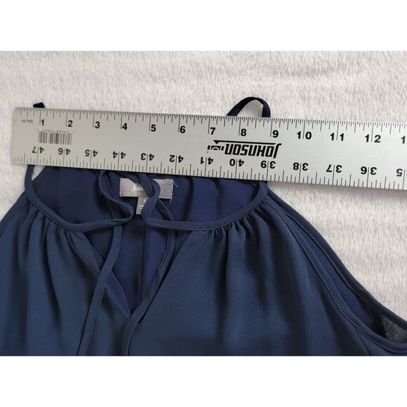 Neiman Marcus Womens Navy Blue Halter Cold Shoulder Chiffon Dress Large New $189 - Picture 7 of 10